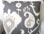 Pillow Decorative Pillows Throw Pillow Cushion Covers Gray Cream Natural Ikat BOTH SIDES - Pair of Two 18 x 18