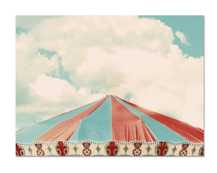 Carnival Tent Photograph, 8x10 Print, Blue Sky, Vintage Red, Color Photo, Circus Nursery Decor, Modern Home, Fine Art Travel Photography