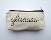 Eyeglass Case Zipper Pouch-  glasses- Vintage Calendar Tea Towel and Hand Embroidery
