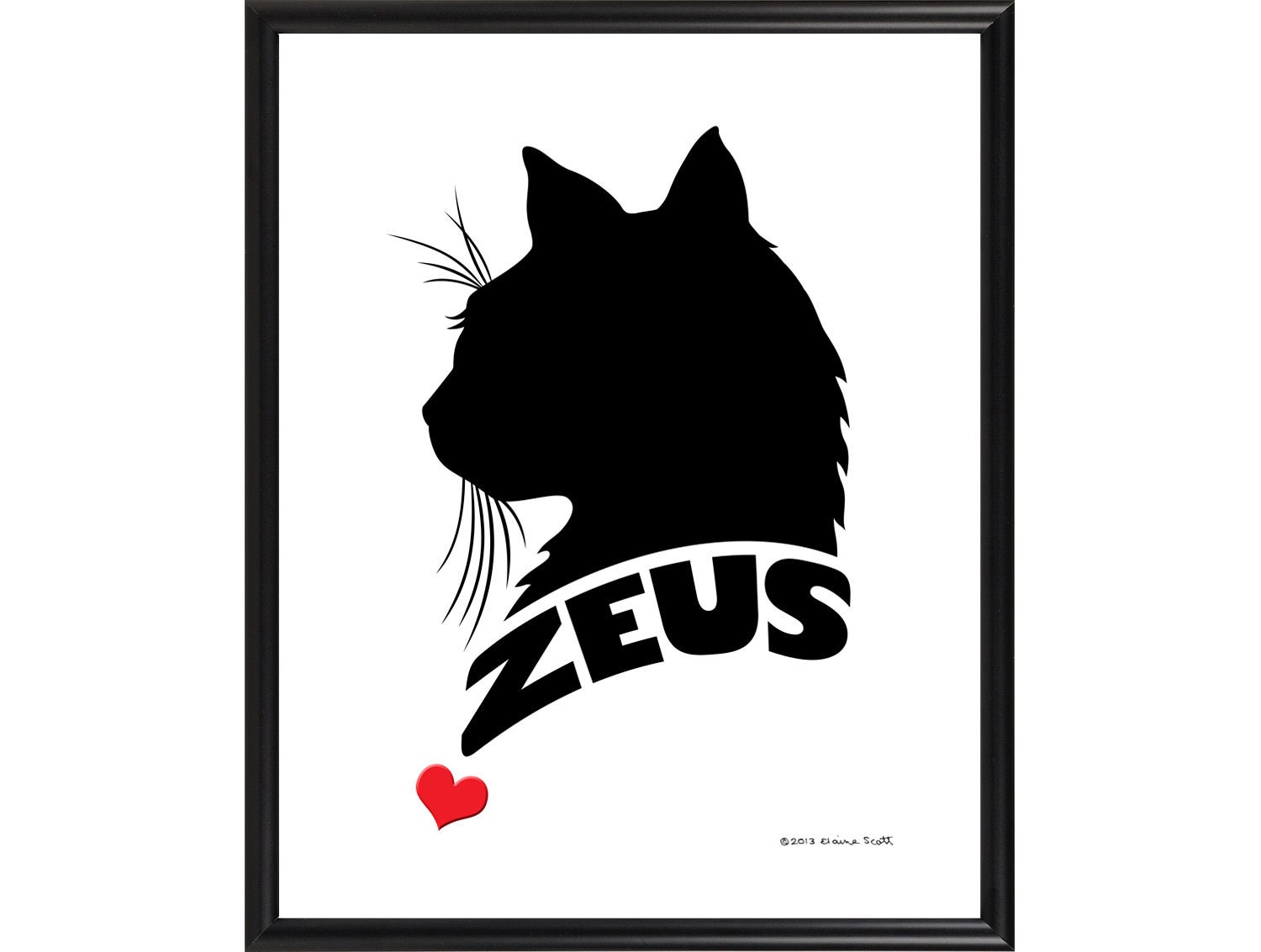 Personalized Cat Silhouette Print - Framed 8x10 Cat Print