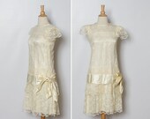 vintage ivory lace dress with large bow