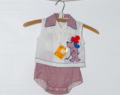 vintage 1960s baby boy romper overalls 2 pc outfit / deadstock / NWT / NOS