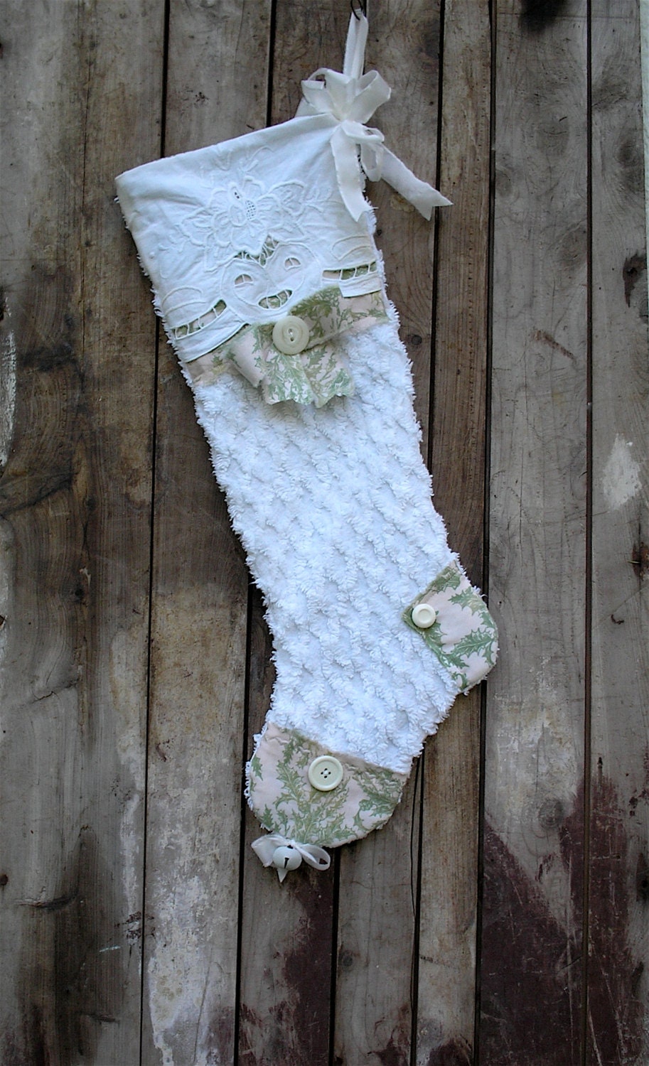Shabby Cottage Chenille Christmas Stocking