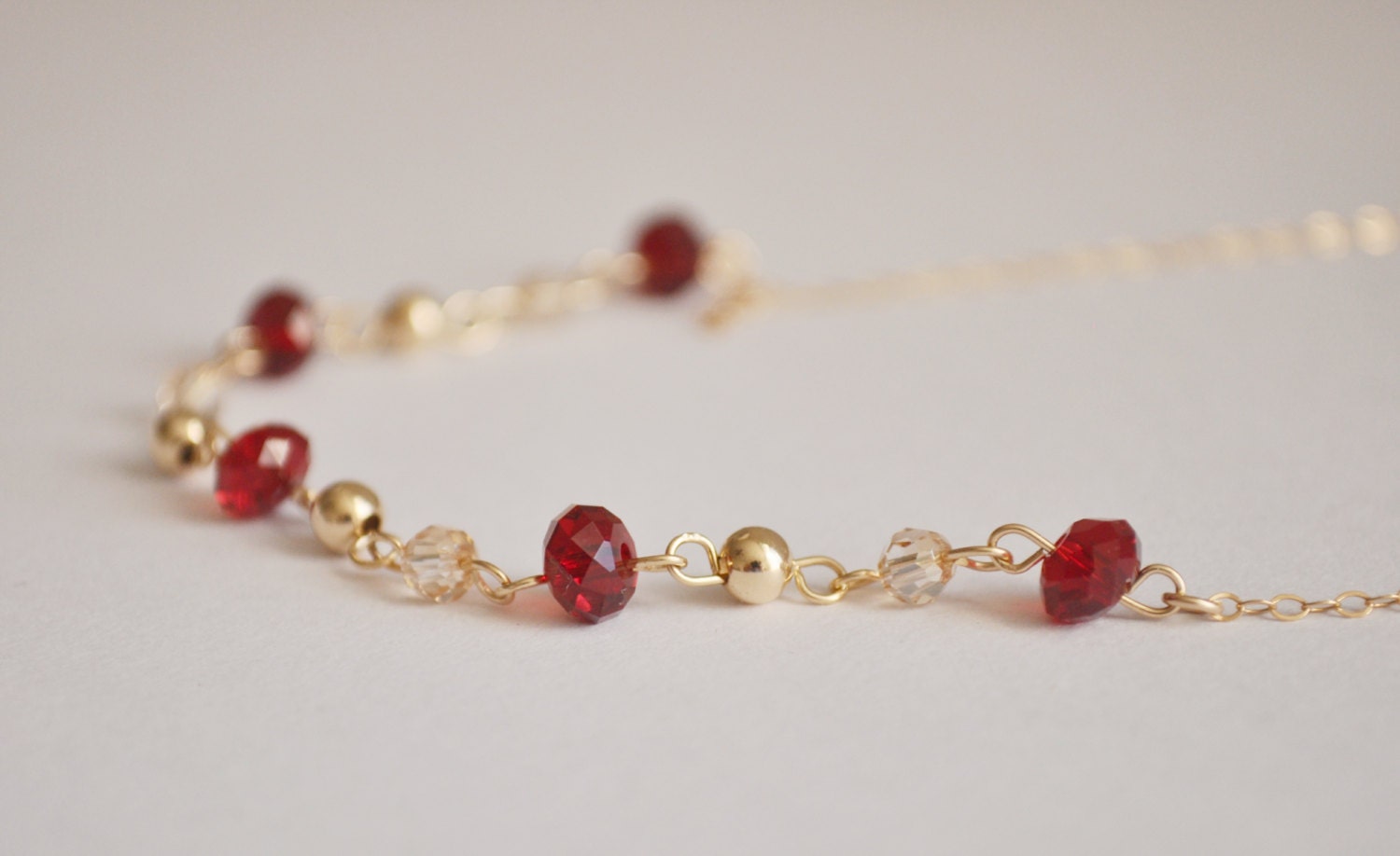 Garnet & Gold Necklace - swarovski crystal gold filled beaded january birthstone - elegant simple jewelry - adenandclaire