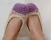 Crochet Slippers Womens Flats Two Tone Light Purple Natural
