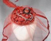 Red Veiled Cocktail Hat Upcycled and Vintage
