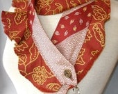 Textile Necklace from Upcycled Necktie And Salvaged Fabric in Rusts
