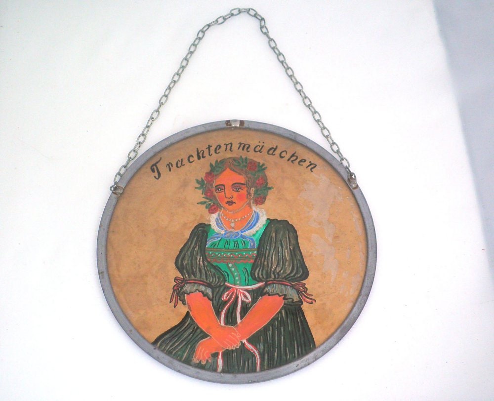 Vintage German Reverse Glass Painting - Traditional Costume - Germany