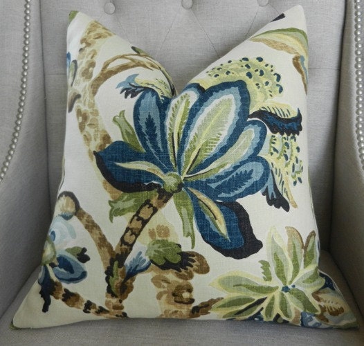 Decorative Designer Pillow Cover - 20"X20" - Kelmscott Maner Print in indigo - Pattern on the front