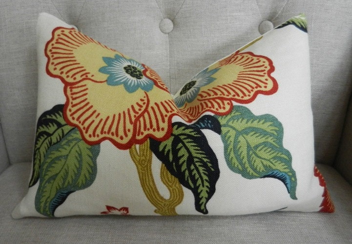 Decorative Designer Lumbar Pillow Cover - Celerie Kemble for Schumacher Hot House Flowers in spark - 10.5"X16" - Pattern on the front