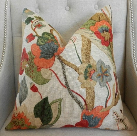 Decorative Designer  Pillow Cover - 20"X20"- GP&J Baker - California print in Red/Cream color - Pattern on the front