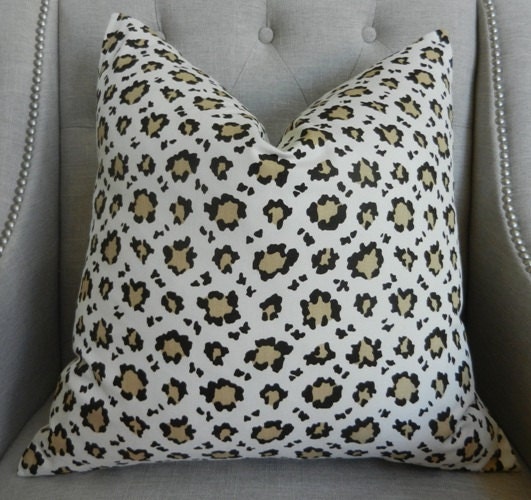 Decorative Designer Pillow Cover - 20"X20" - Schumacher  Randolph Leopard Print  in brown- Pattern on BOTH sides