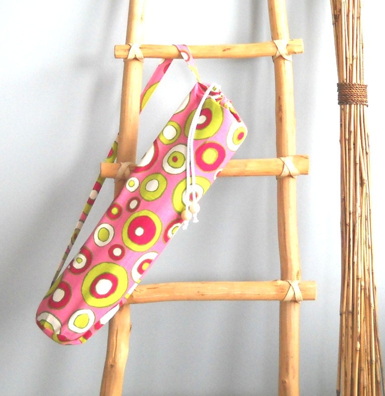 Yoga Mat Bag - Canvas, Pink and Green Circles