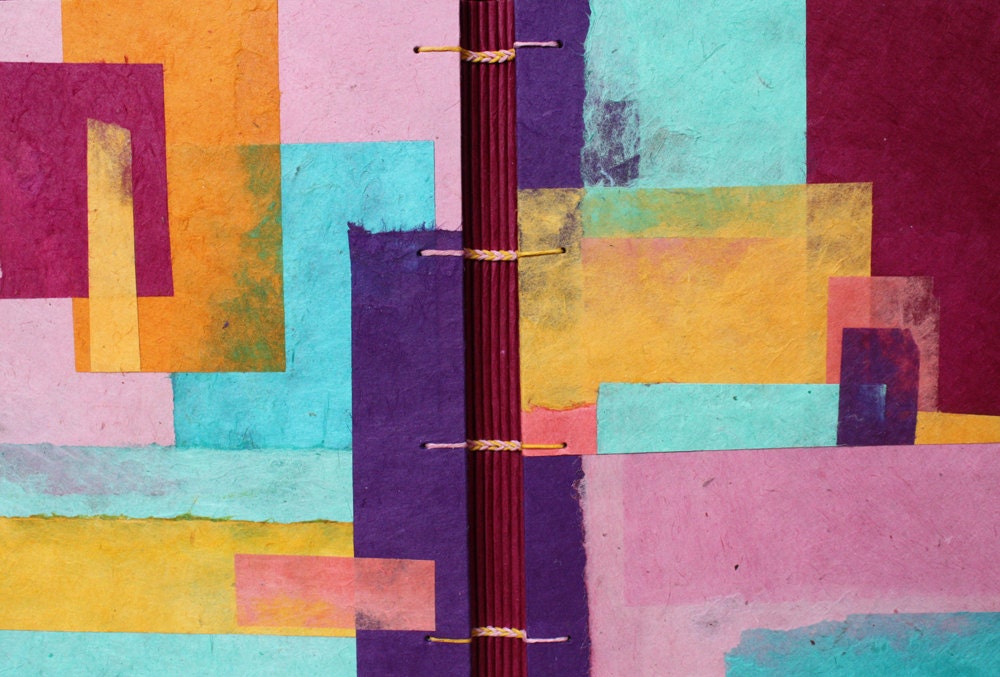 Colorful handbound journal with collage covers