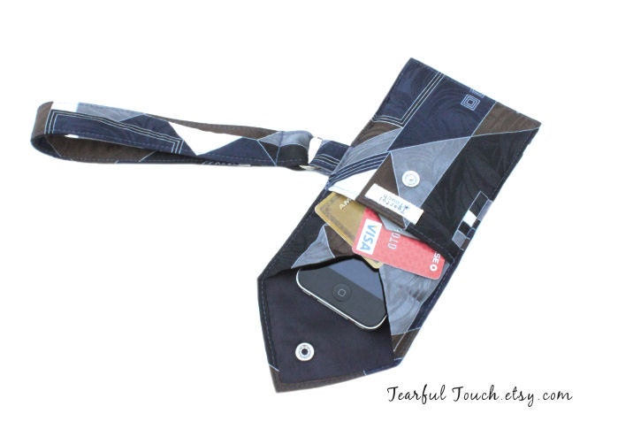 Recycled Necktie Wristlet Cell Phone Wallet (iPhone Samsung Blackberry Smartphone HTC Droid iTouch iPod MP3 Camera Case)