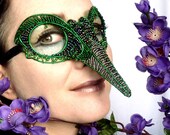 Humming bird masquerade mask, green, ladies, handmade