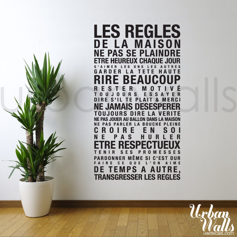 Vinyl Wall Decal Sticker Art, French House Rules les regles de la maison