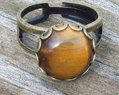 Tiger Eye Cabochon Ring with  Adjustable Double Band