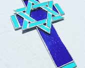 Hanging Stained Glass Messianic Star of David Cross