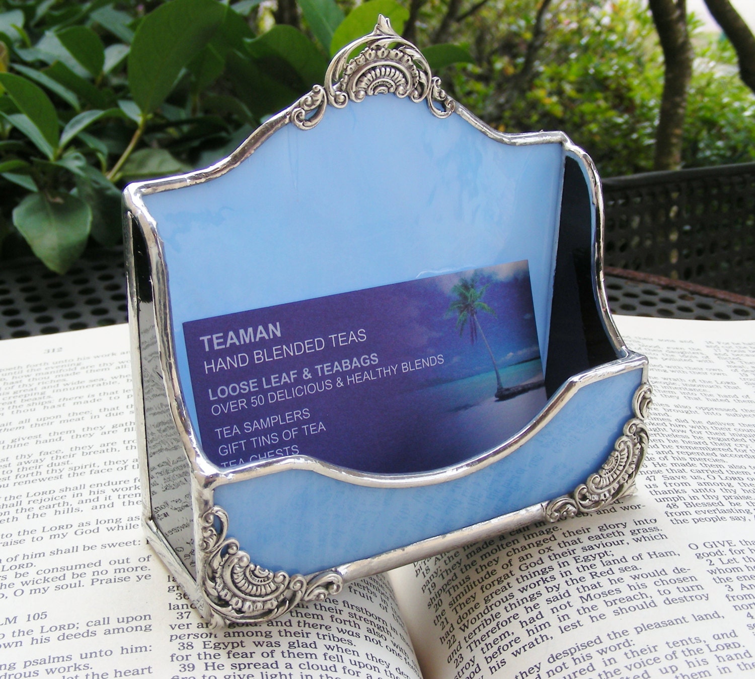 NEW Baby Blue and Dark Brown Business Card Holder
