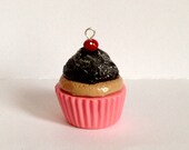 Chocolate Buttercream Cupcake Charm Pendant Cherry on Top