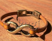 unisex camel brown togo leather bracelet with bronze infinity link men or women bracelet