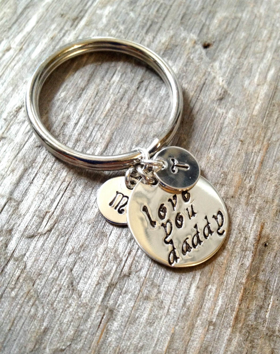 Personalized Key Ring- Fathers Day Gift- Grandma Gift- Grandpa Gift- Sterling Silver Charms- Hand Stamped Key Ring