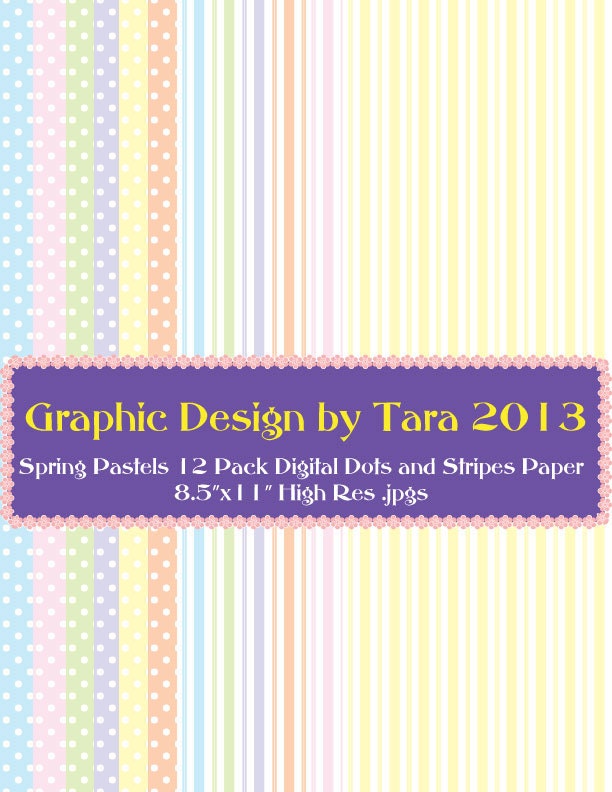 Spring Pastels Dots and Stripes Digital Paper For Personal and Commercial Use
