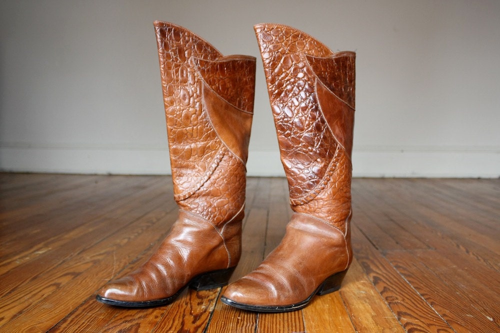 Vintage Brown Leather Cowboy Boots Size 7/7.5