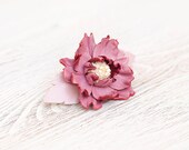 Pink leather flower small french barrette hair clip