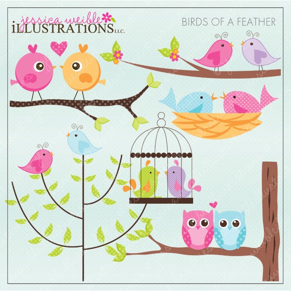 Birds of a Feather Cute Digital Clipart for Card Design, Scrapbooking, and Web Design Il_170x135
