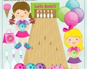 Birthday Bowling Girls Cute Digital Clipart for Card Design, Scrapbooking, and Web Design Il_170x135