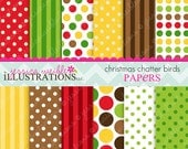 Christmas Chatter Birds Cute Digital Papers Backgrounds for Invitations, Card Design, Scrapbooking, and Web Design Il_170x135