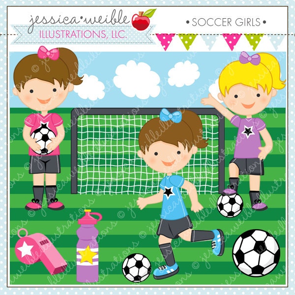 Soccer Girls Cute Digital Clipart for Commercial and Personal Use, Soccer Clipart, Soccer Graphics Il_170x135