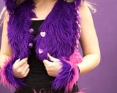 VEST cheshire cat purple // pink crop vest bolero shrug heart buttons -- handmade clothing costume adult furry fluffies faux fur