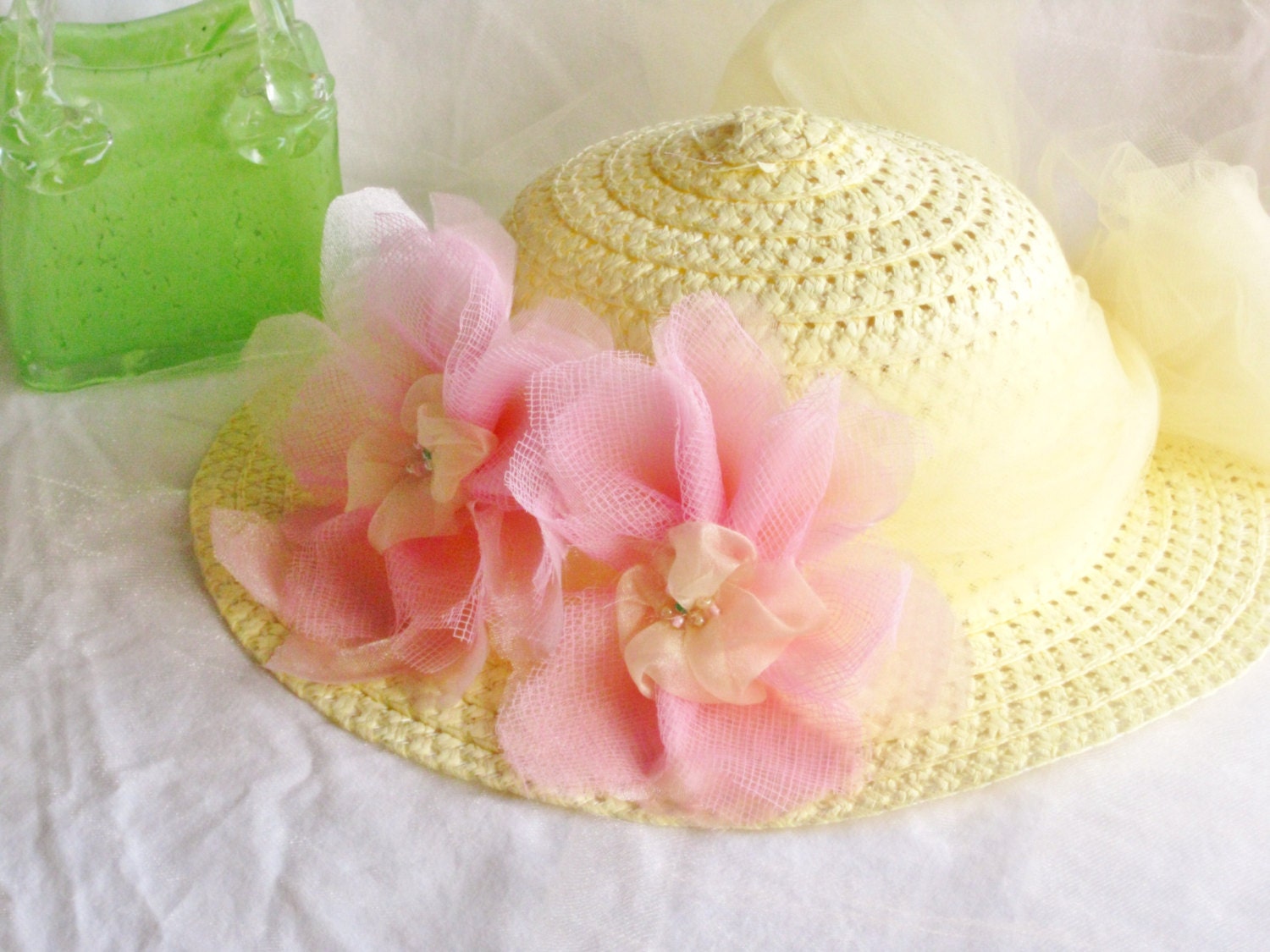 Spring hat for little girls, Butter yellow Easter hat for girls