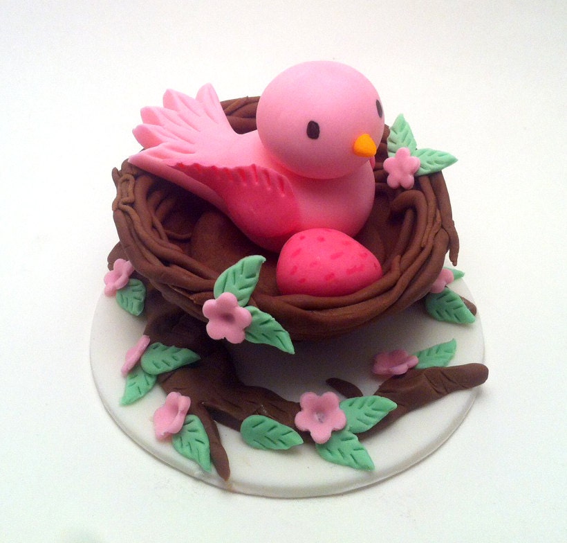 Fondant Mommy with Egg in a nest - Fondant Cake Topper, - Cake Decoration - Baby Shower