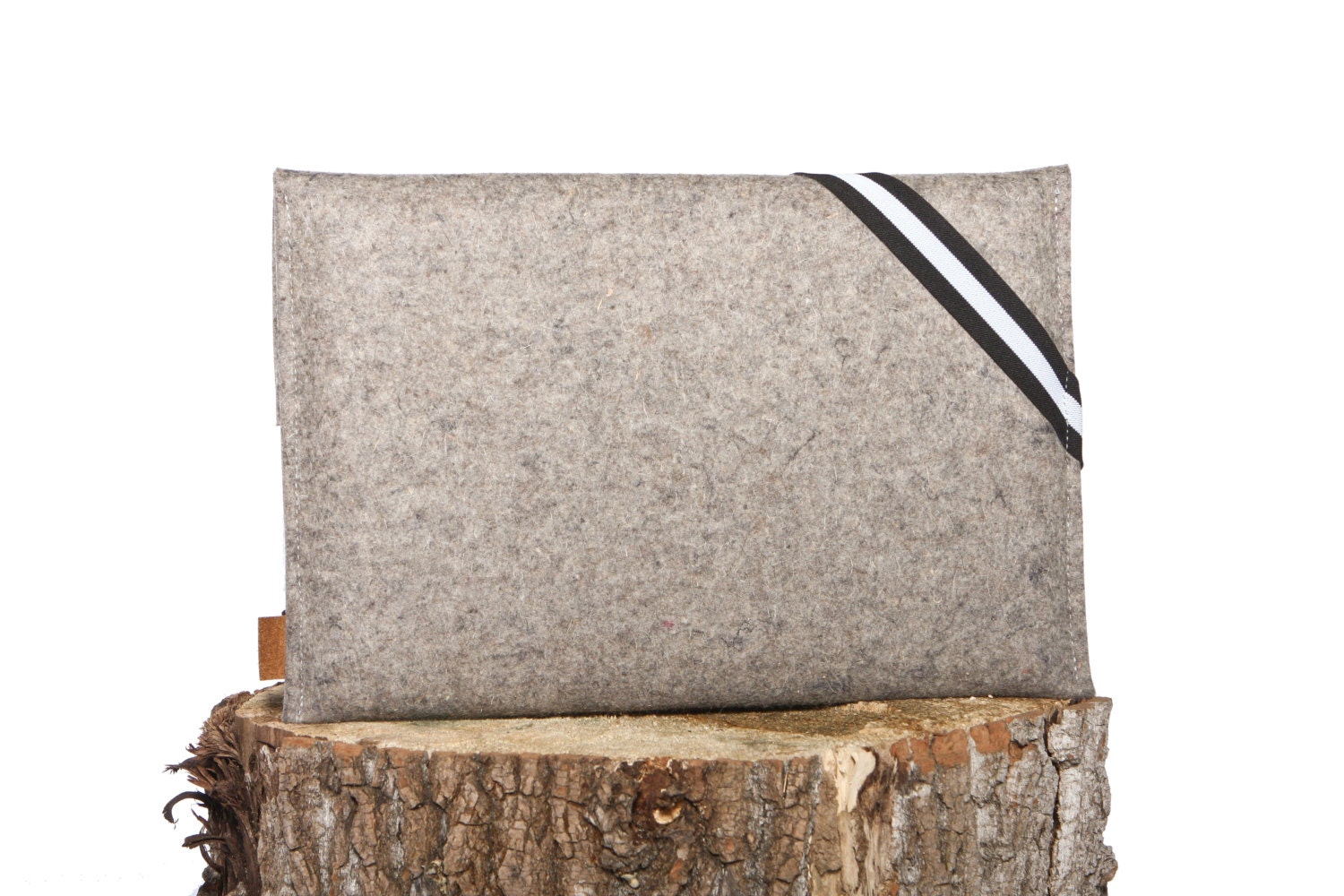 Laptop Case 13 inch MacBook Pro - Sleeve Grey Wool Felt and Brown Leather