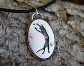 Cat, sterling silver and copper silhouette necklace, hand made, every day wear, riveted, house cat pet, feline pendant,