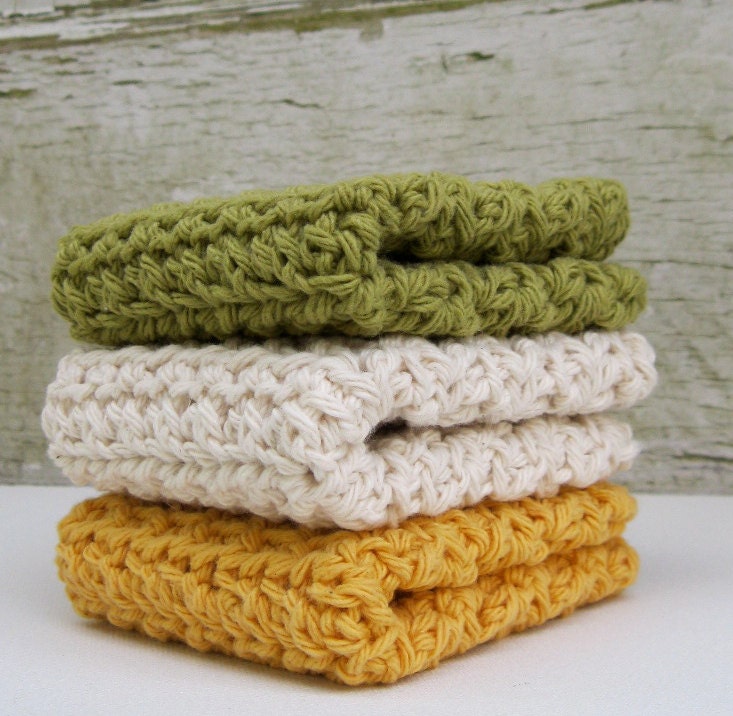 Crochet Dishcloths, Washcloths, Cotton, Eco Friendly, Country Home Decor, Ready to Ship - by Nykki Makes