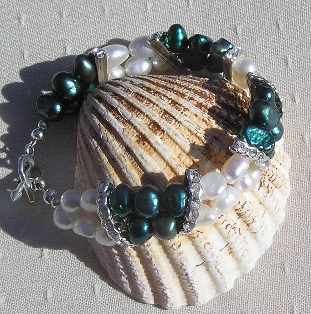 Teal & Ivory Freshwater Pearl Bracelet - "Teal Clouds"