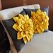 TWO Decorative Flower Pillows -Mustard Yellow Dahlias on Charcoal Grey Pillows 14 X 14