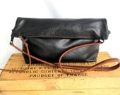 Italian black leather bag - large leather clutch - cross body tote - black leather hobo bag