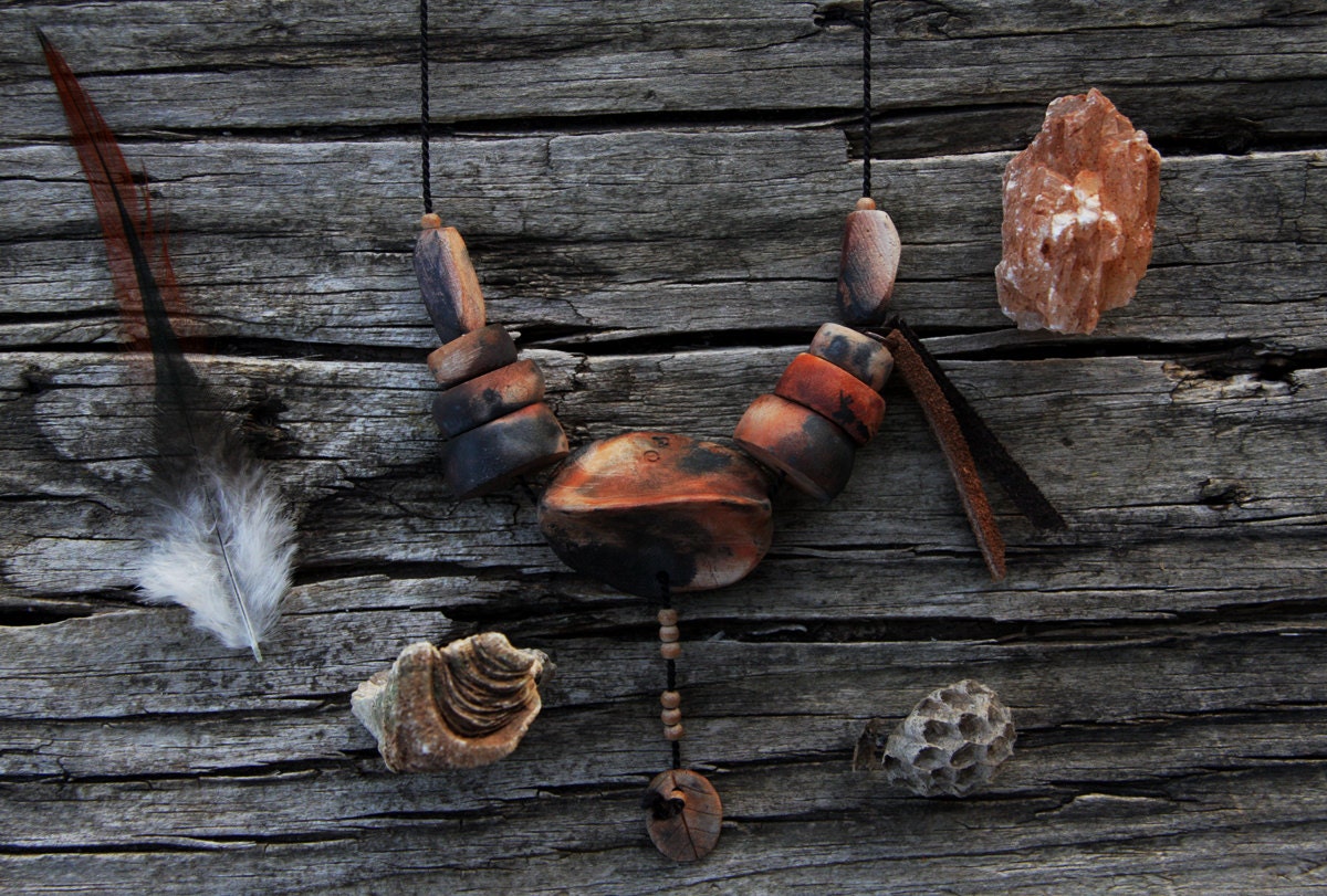Raised from ashes- Tibet - pit fired ceramic necklace