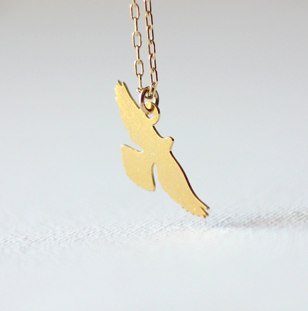 seagull necklace, gold filled, bird necklace.