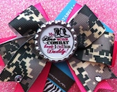 My hero wears combat boots I call him daddy camo bling bow military ACU digital camo