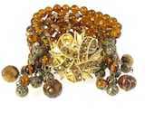 Statement Cuff - Rhinestone Brooch - Brooch Jewelry - OOAK Bracelets  - Czech Glass Beads - Topaz, Gold, Brass Tones