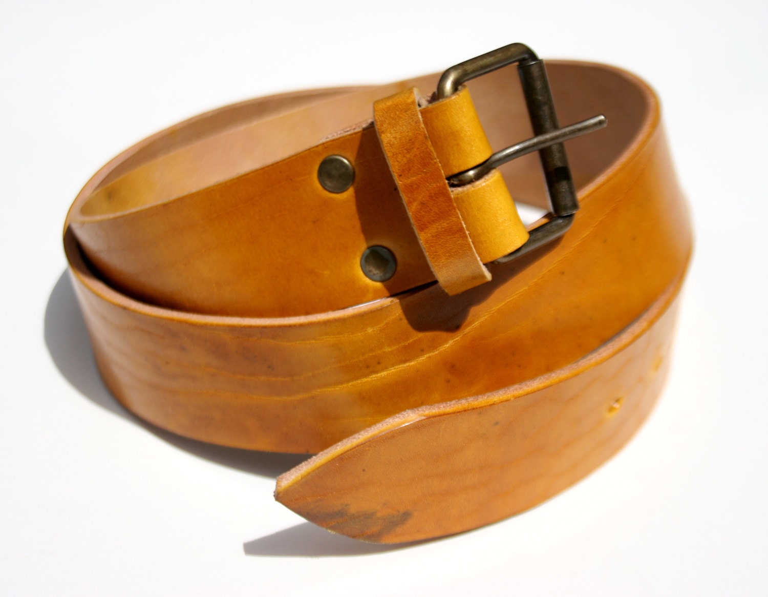 REUBEN Soft Vintaged Skinny Leather Veg Tan 3.5cm Belt: Yellow Ochre