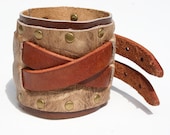 PIRATE Cuff: Textured Taupe & Russet Leather-Small Rivets