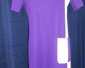 Purple & White Color Block Mod Dress 70's Womenswear Women's Clothing